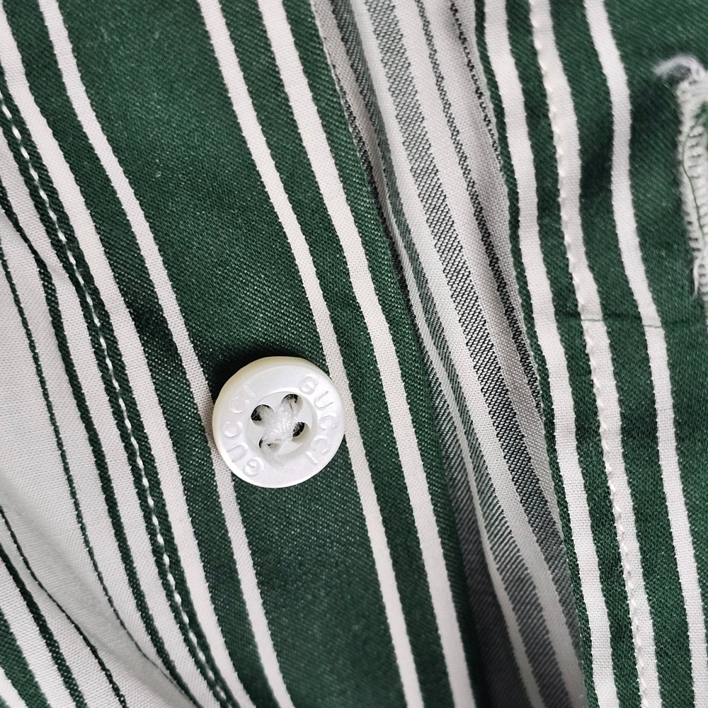 Gucci Button Down Men 16 Green White Striped Long Sleeve Cotton Dress Shirt 41 - Picture 8 of 9